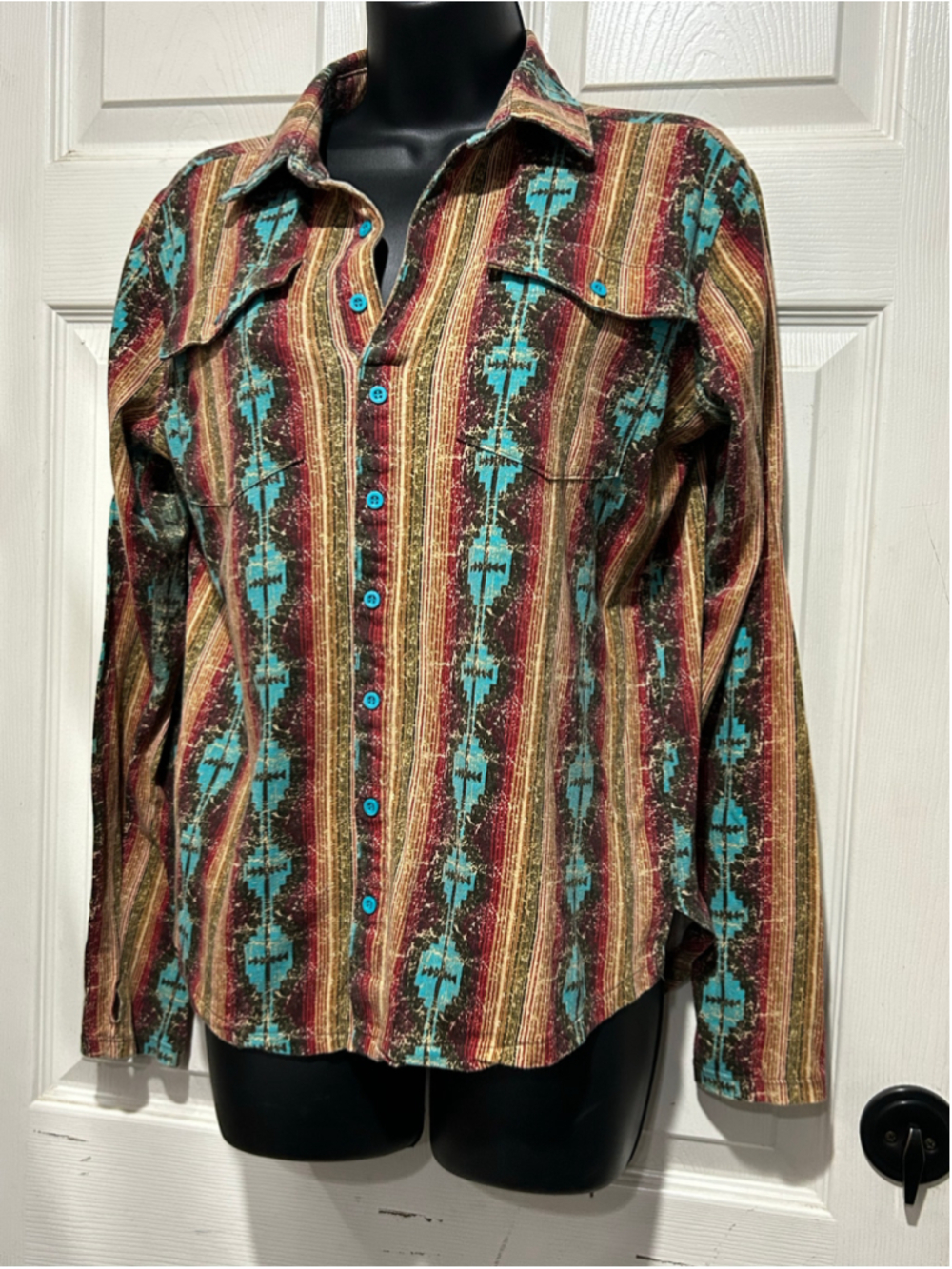 Women's Cowgirl Tuff Co. Button Down Shirt Medium Brown Turquoise Western